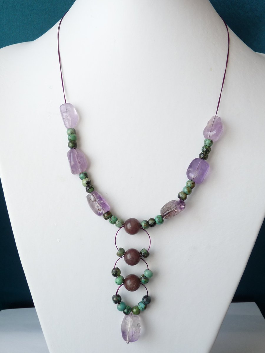 Ametrine, Adventurine & Turquoise Necklace - Sterling Silver 