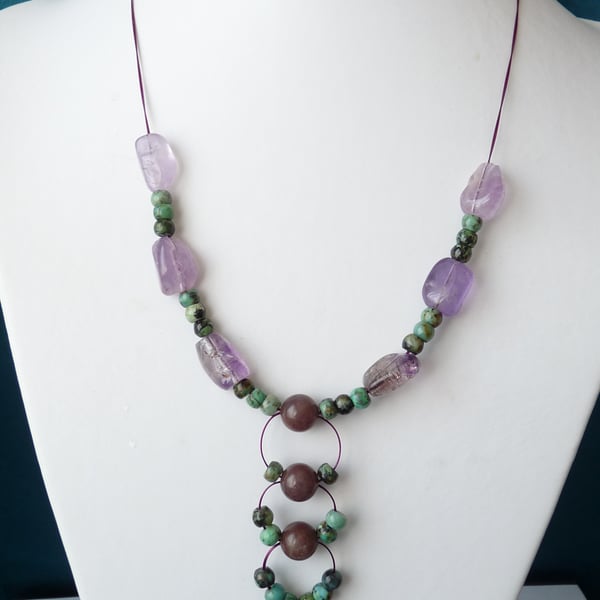 Ametrine, Adventurine & Turquoise Necklace - Sterling Silver 