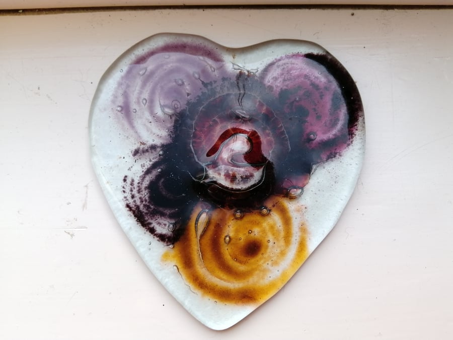 Fused Glass  Hearts and Flowers Coaster