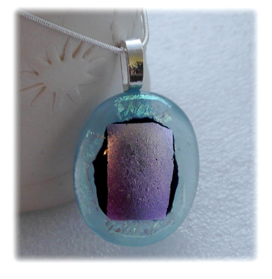 Dichroic Glass Pendant 080 Ice Silver Handmade with silver plated chain