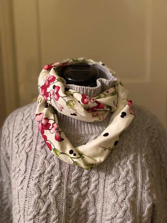 Cream, floral with Black polka dot Twist Scarf