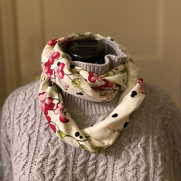 Cream, floral with Black polka dot Twist Scarf