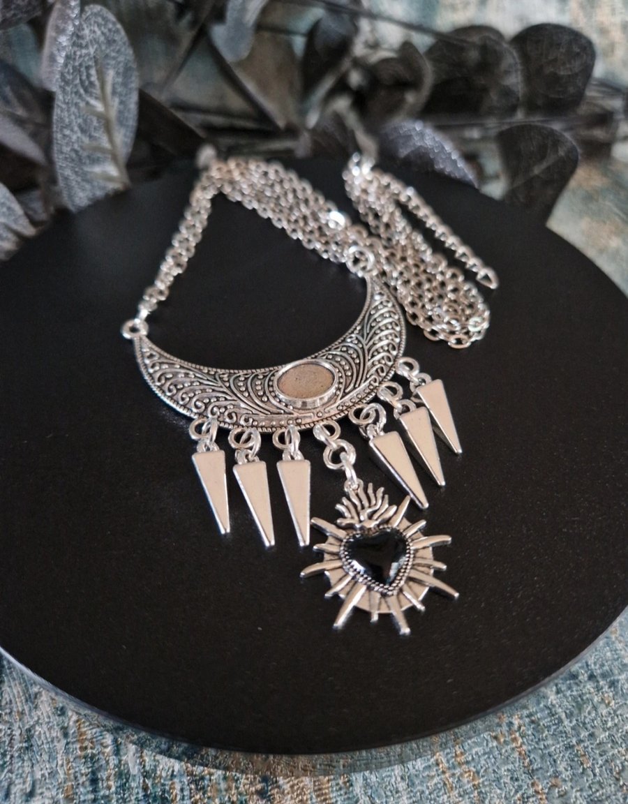 Black Sacred Heart Spikes Goth Alt Bib Necklace