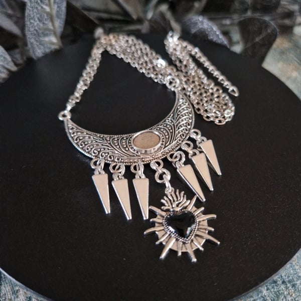 Black Sacred Heart Spikes Goth Alt Bib Necklace