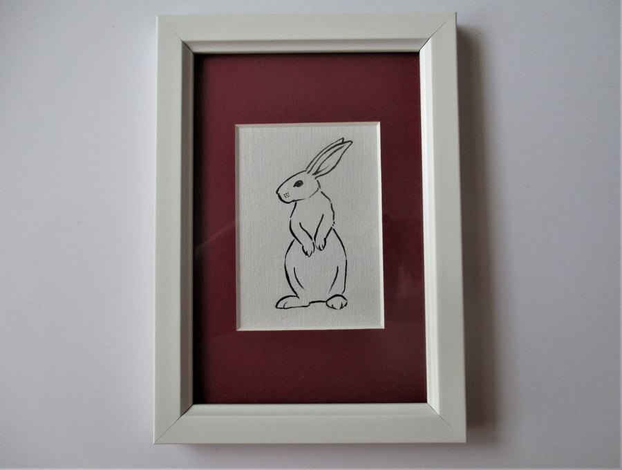 Mounted and Framed ACEO Small Format Art Bunny Rabbit Original Painting Picture