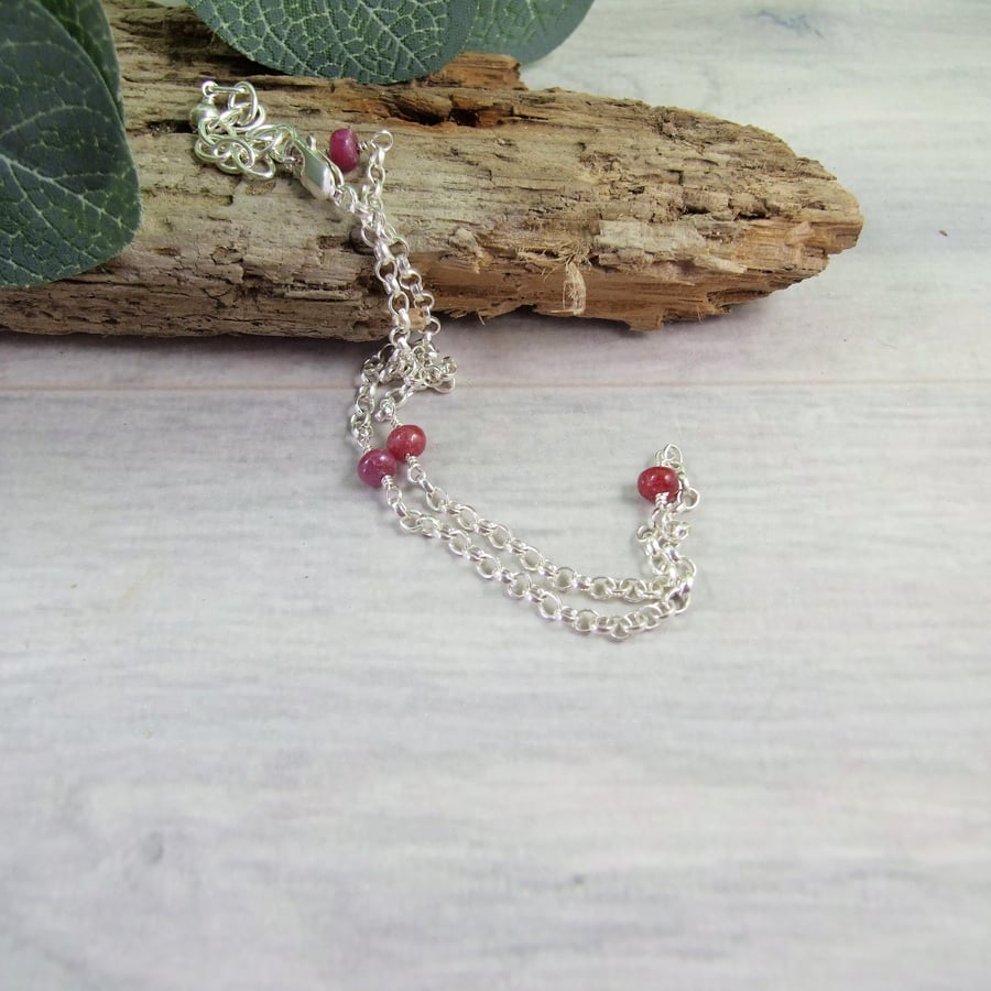 Anklet, Sterling Silver and Ruby Ankle Bracelet