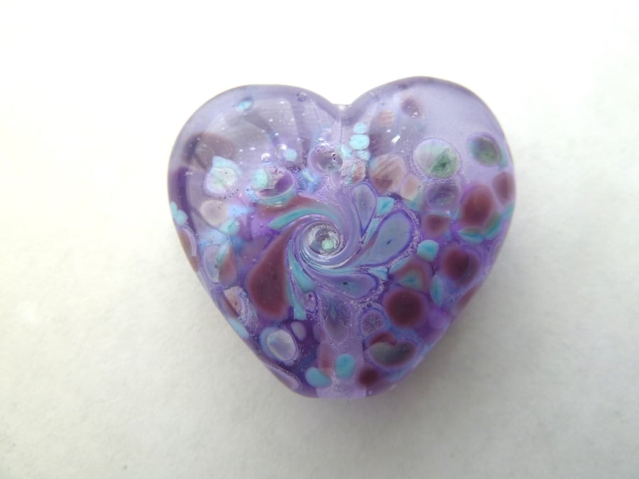 lilac heart, lampwork focal bead