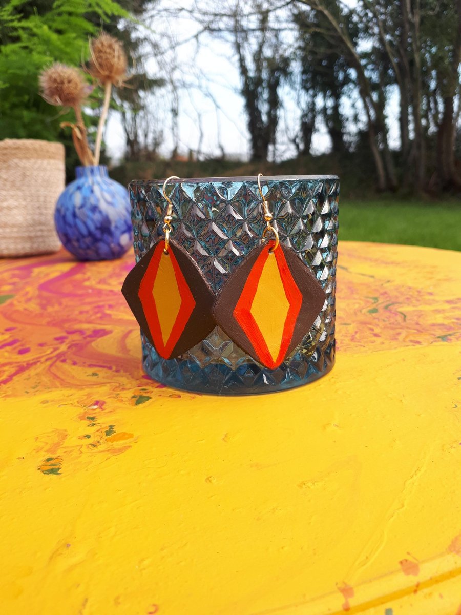 Handmade retro style dangle clay earrings