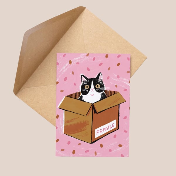 Cute Cat Card Mum Dad From the Cat Cats in Boxes Tuxedo Cat Black and White Cat 