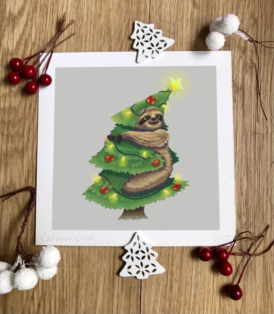 Christmas Tree Sloth Art Print