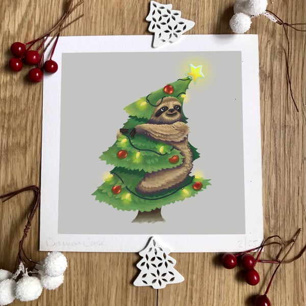 Christmas Tree Sloth Art Print