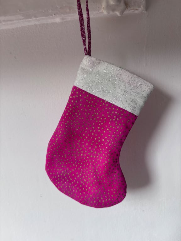 Summer seconds - pink with gold spots - Mini Christmas stocking - super cute