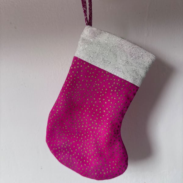 Summer seconds - pink with gold spots - Mini Christmas stocking - super cute
