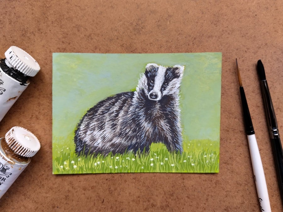 ACEO Original artwork of a Badger