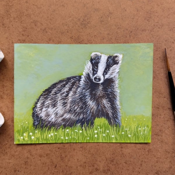 ACEO Original artwork of a Badger
