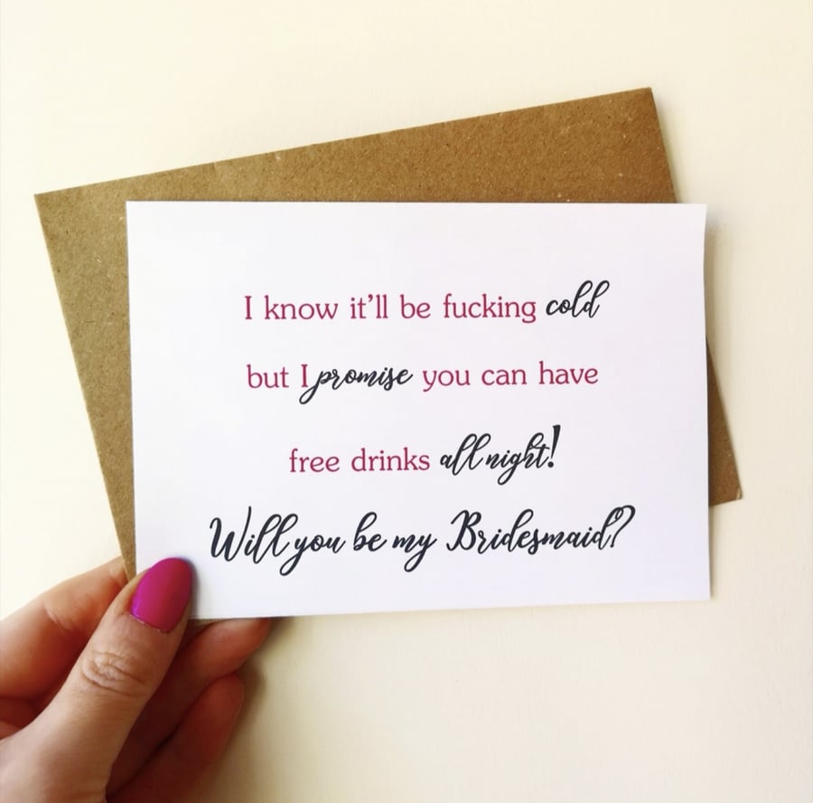 Winter Wedding proposal card Will you be my Bridesmaid Maid of Honour It's Cold 