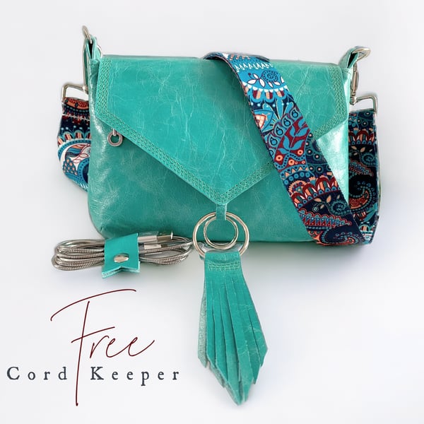 Crossbody Bag - Leather Bag - Turquoise Travel Bag - Boho Summer - Eco Fashion