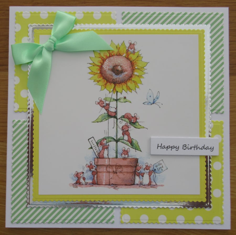 Sunflower & Mice - 7x7" Birthday Card