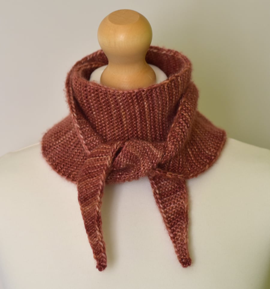 Handmade Silk Merino Terracotta Scarflette - Lightweight Knit Neck Wrap