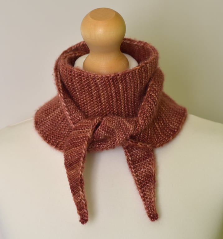 Handmade Silk Merino Terracotta Scarflette - Lightweight Knit Neck Wrap