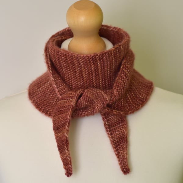 Handmade Silk Merino Terracotta Scarflette - Lightweight Knit Neck Wrap