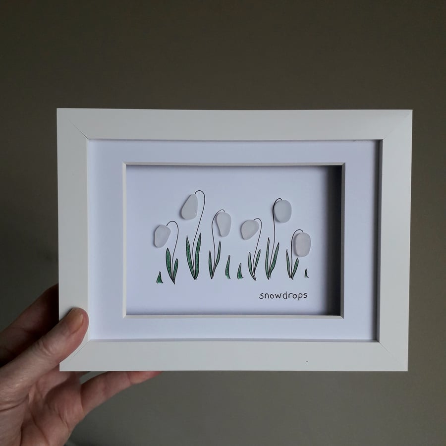 Sea Glass Snowdrops, Beach Glass Flower Art