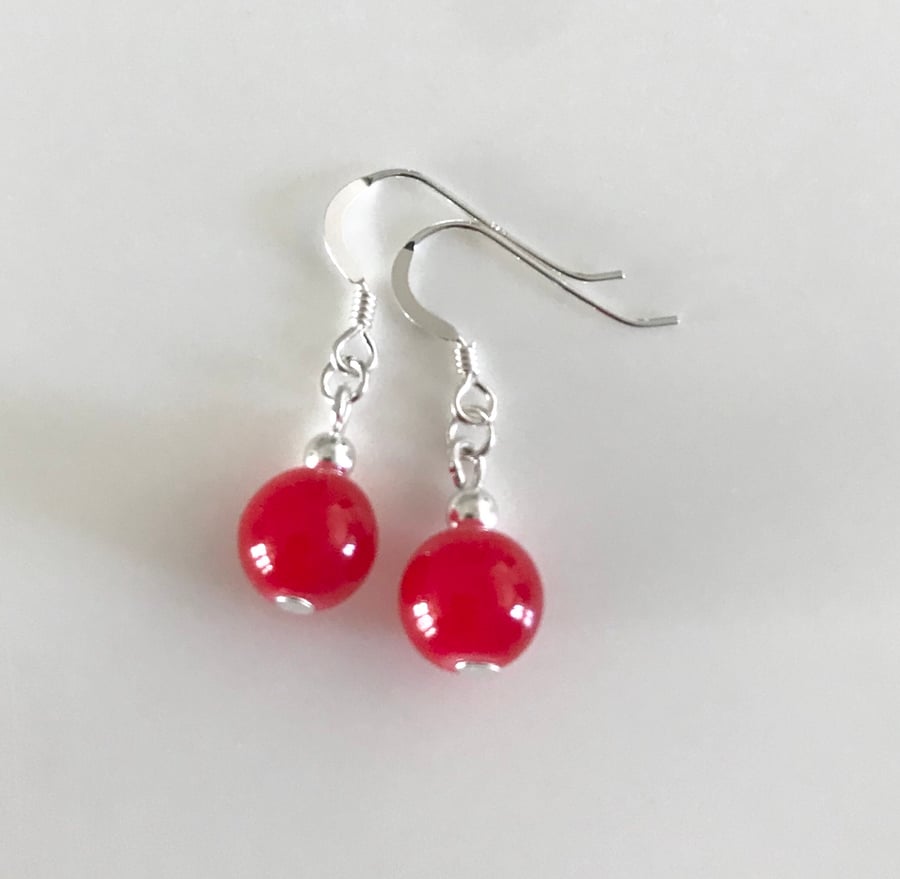 Ruby red glass bead earrings 
