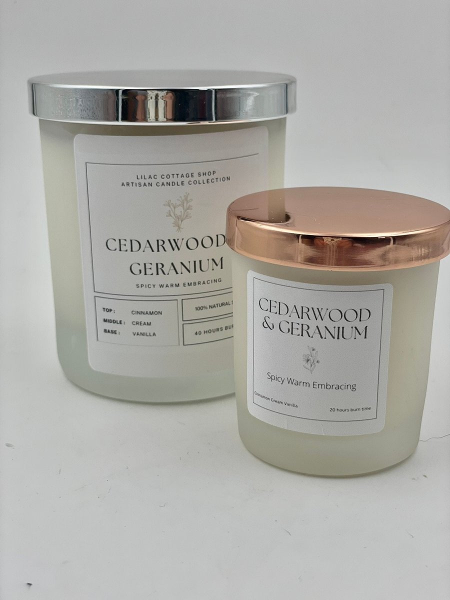 Cedarwood & Geranium Essential Oil Aromatherapy Candle