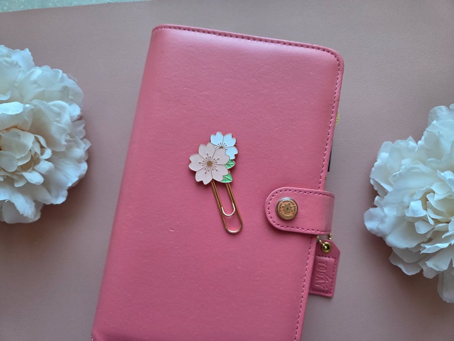 Rose Gold Sakura Enamel Planner Clip Paper Clips