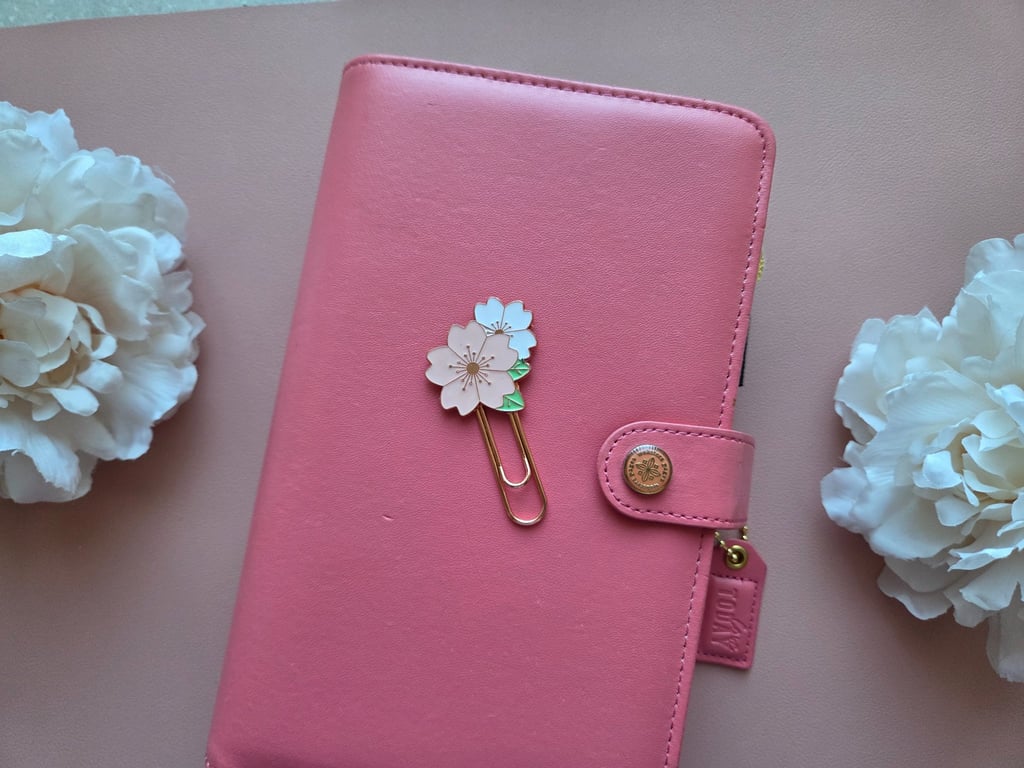 Rose Gold Sakura Enamel Planner Clip Paper Clips