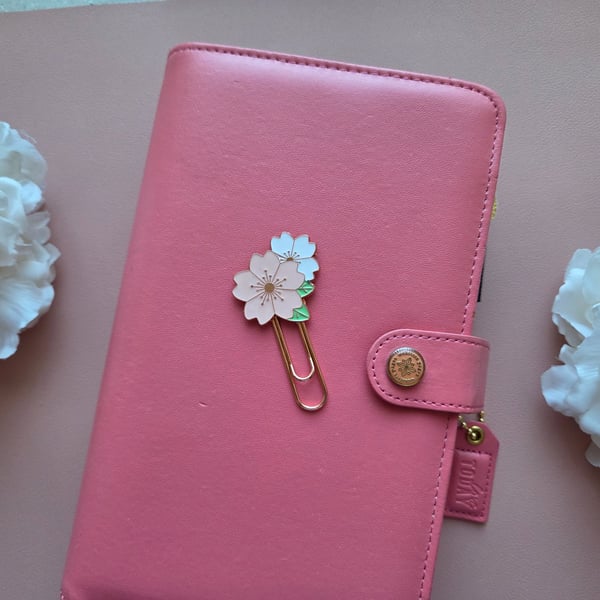 Rose Gold Sakura Enamel Planner Clip Paper Clips