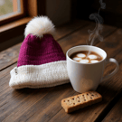 Knitted small Adults pompom hat in light Burgundy 