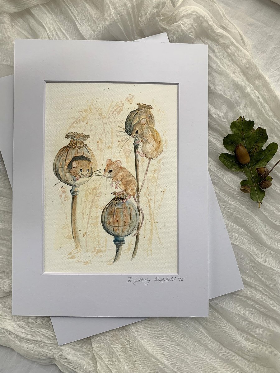 Autumn Harvest Mouse – Original Watercolour Artwork, A4 Mount (A5 Painting)
