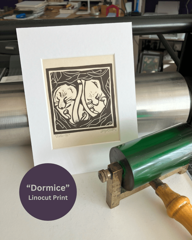 Lino Print - "Dormice"