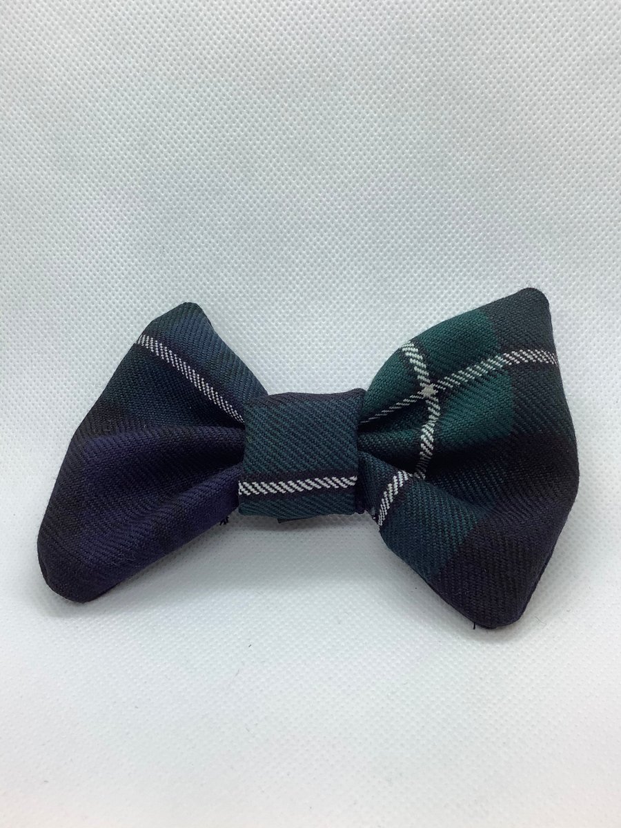 Navy,Green and White stripe Tartan  dog or cat dickie bow
