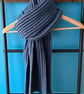Denim Blue Knitted Scarf - Merino Wool - Ribbed Design - Image 4