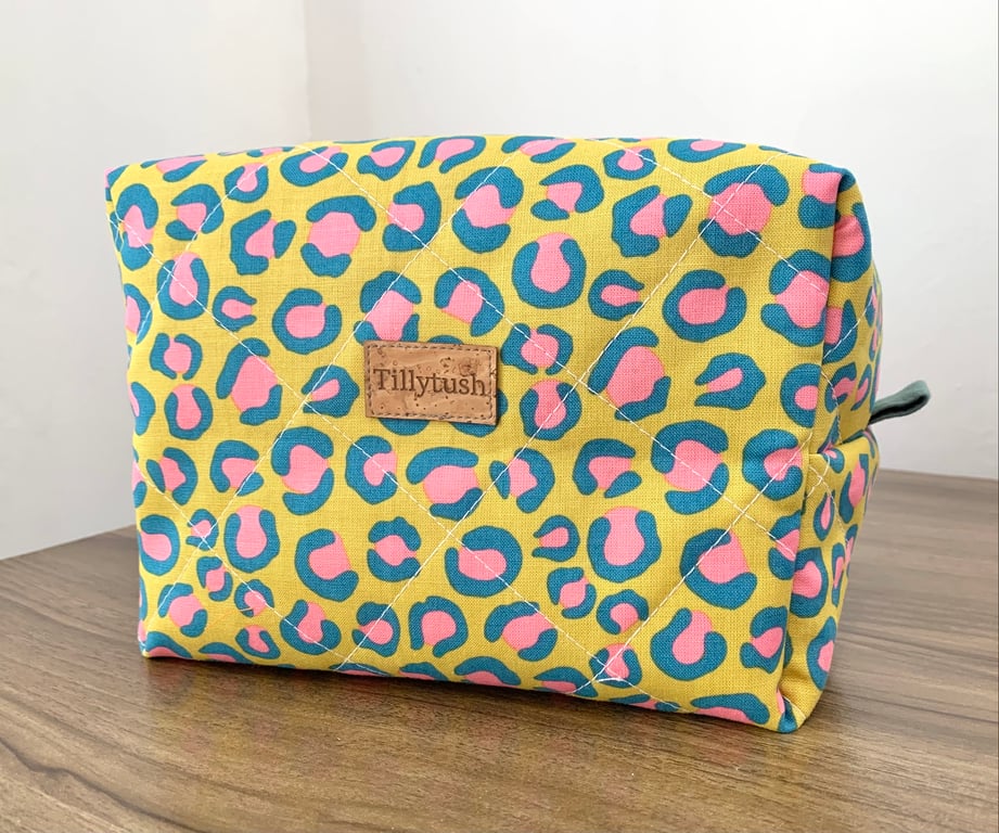 Handmade quilted boxy toiletry, makeup pouch