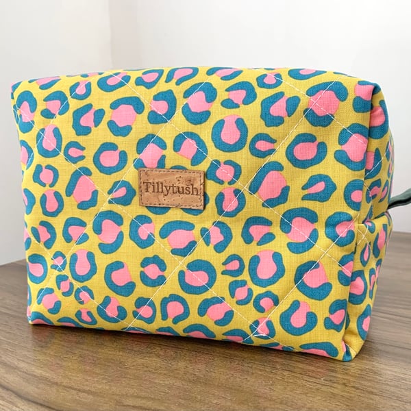 Handmade quilted boxy toiletry, makeup pouch