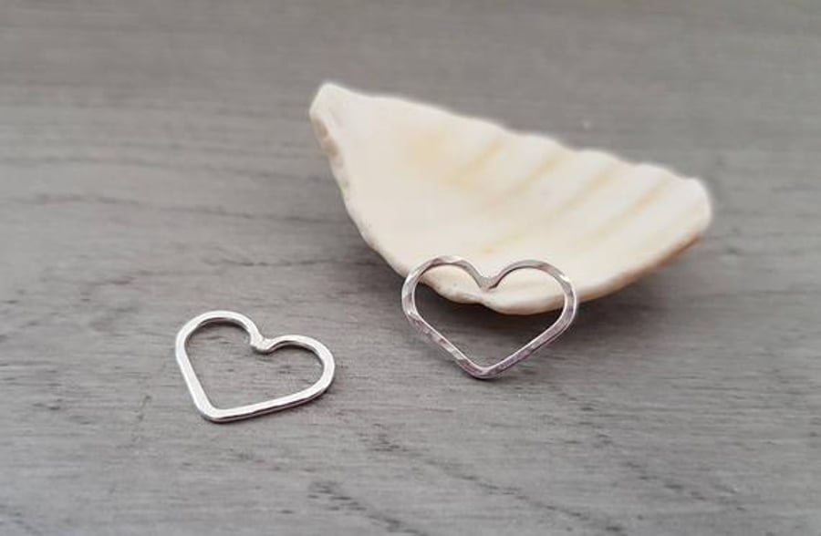 Sterling Silver Heart Connectors - Earring Components - 2 Pieces