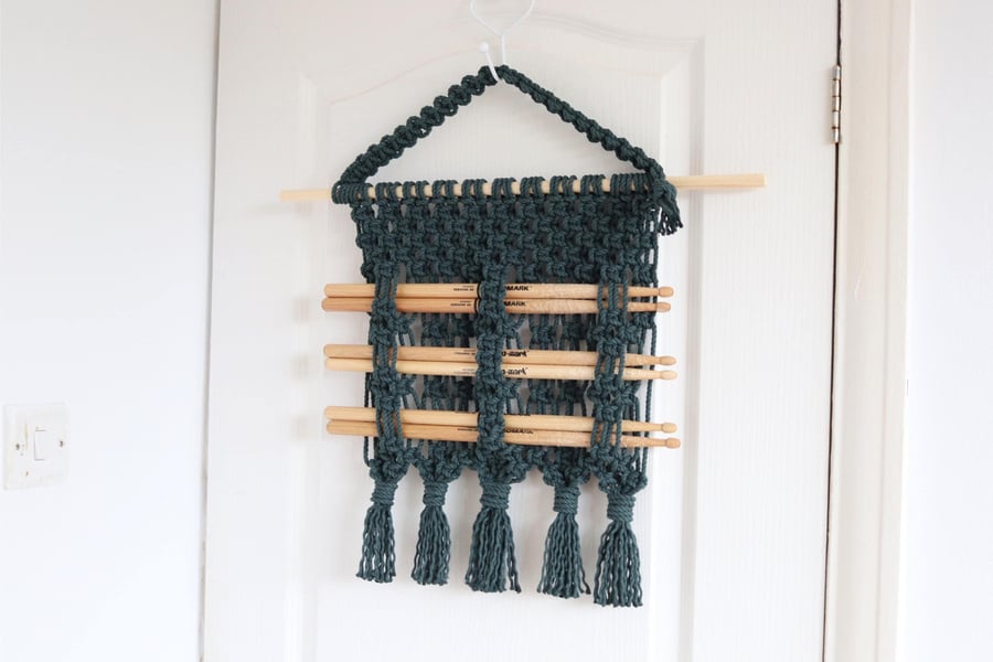 Drum Stick Wall Mount Holder Display Case, Macrame storage for drum sticks, Drum