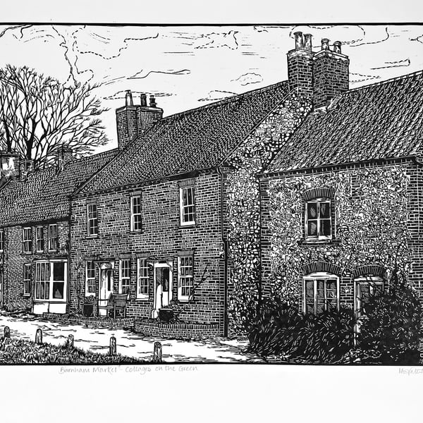 Cottages on the Green, Burnham Market- Limited Edition Linocut Print