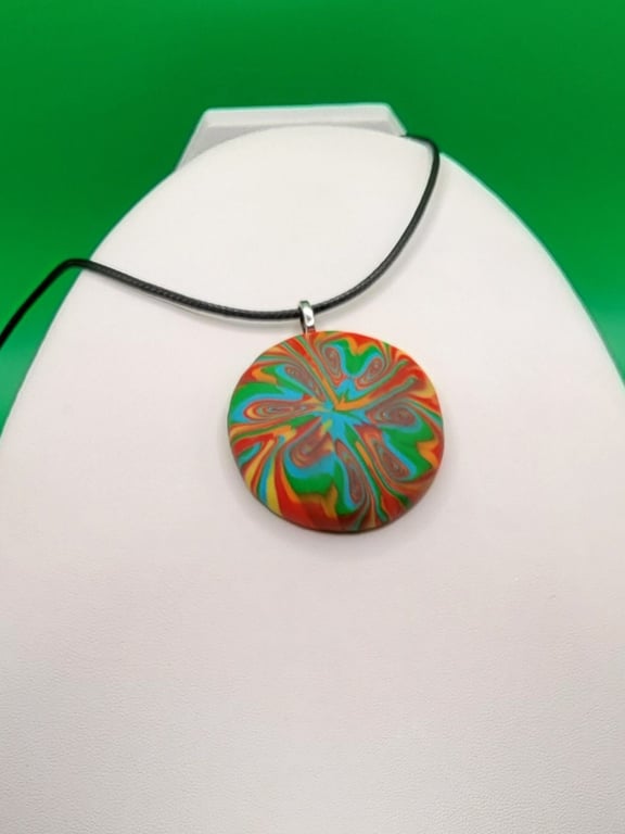Polymer clay pendant necklace handmade jewellery 40 mm convex