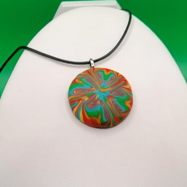 Polymer clay pendant necklace handmade jewellery 40 mm convex