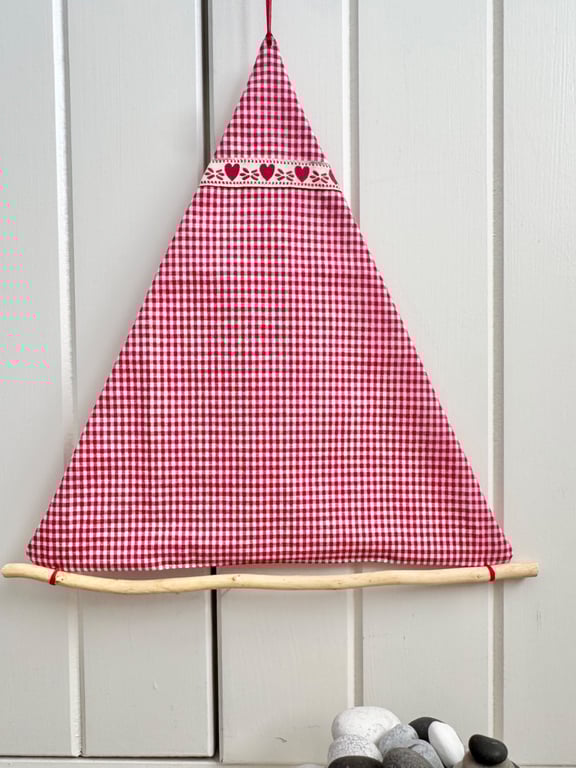 SAILING BOAT hanging decoration - large size, red gingham checks