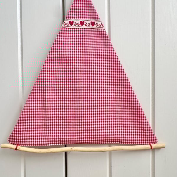 SAILING BOAT hanging decoration - large size, red gingham checks