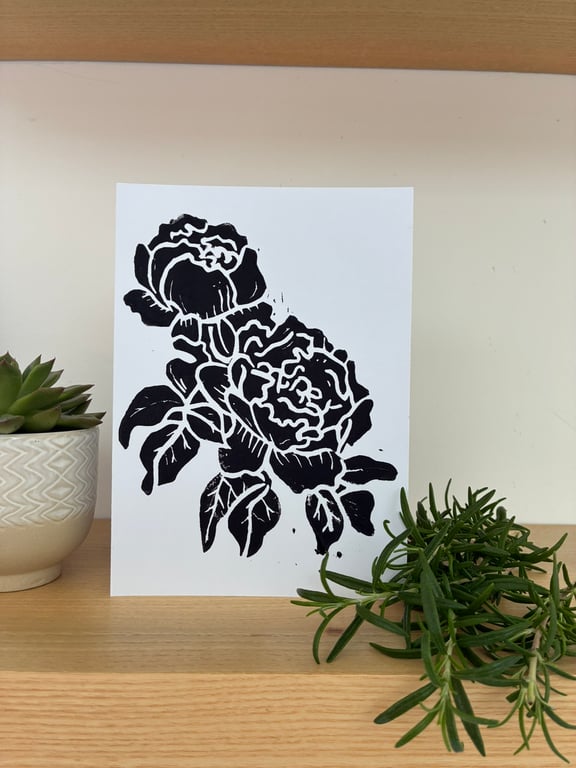 Peony Lino Print Greetings Card