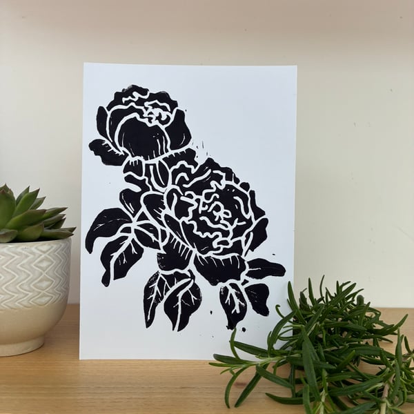 Peony Lino Print Greetings Card