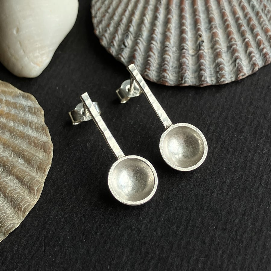 Sterling silver spoon stud earrings. Silver spoon earrings.