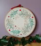 Lino Printed and Hand-Stitched Festive Wreath, Gold Bows and Bronze Swirls - Image 3