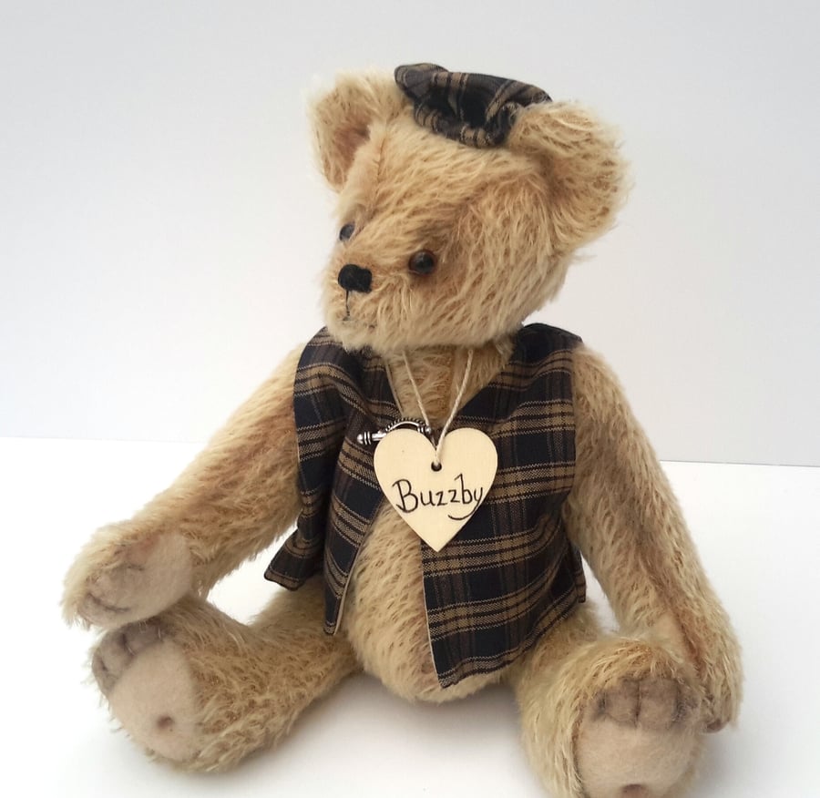 Buzzby,11.5" OOAK Collectable Artist Bear, Dressed Mohair Teddy Bear, Keepsake 